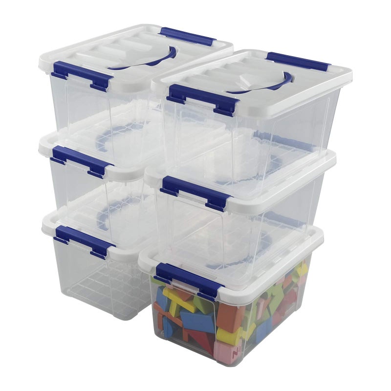 DynkoNA 6Pack Storage Box Tote Plastic Organizer Bin with Latching Handle 6 L