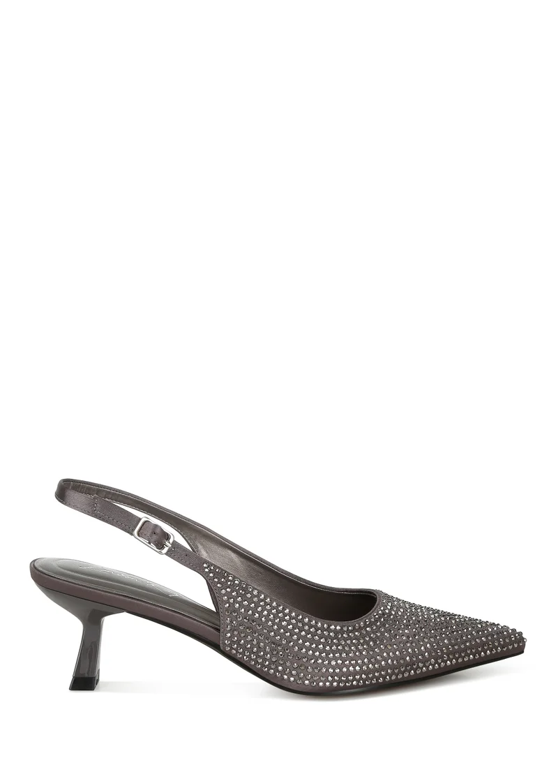 London Rag Rhinestones Embellished Slingback Sandals in Pewter