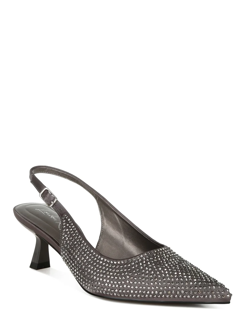 London Rag Rhinestones Embellished Slingback Sandals in Pewter