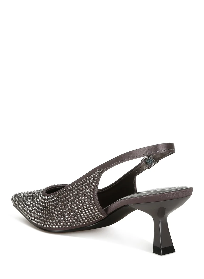 London Rag Rhinestones Embellished Slingback Sandals in Pewter