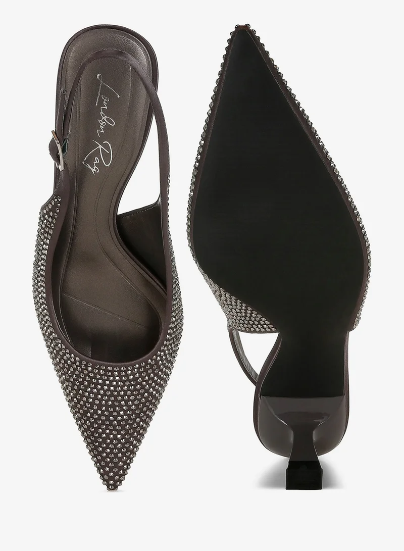 London Rag Pewter Rhinestones Embellished Slingback Sandals in Pewter for Women | Best Price UAE
