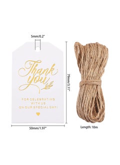 Excefore Thank You Gift Tags Gold Foil Paper Gift Tags, 100 Pcs with 10m Natural Jute Twine for Wedding Favors  - Image 2