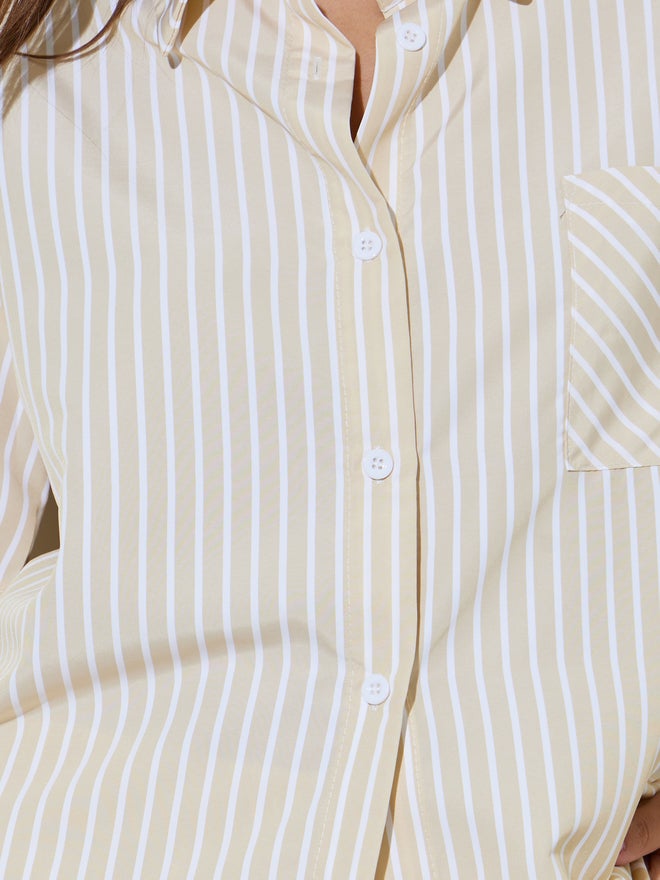 Styli Yellow Striped Short Sleeve Shirt and Wide Leg Pants Set - Image 4