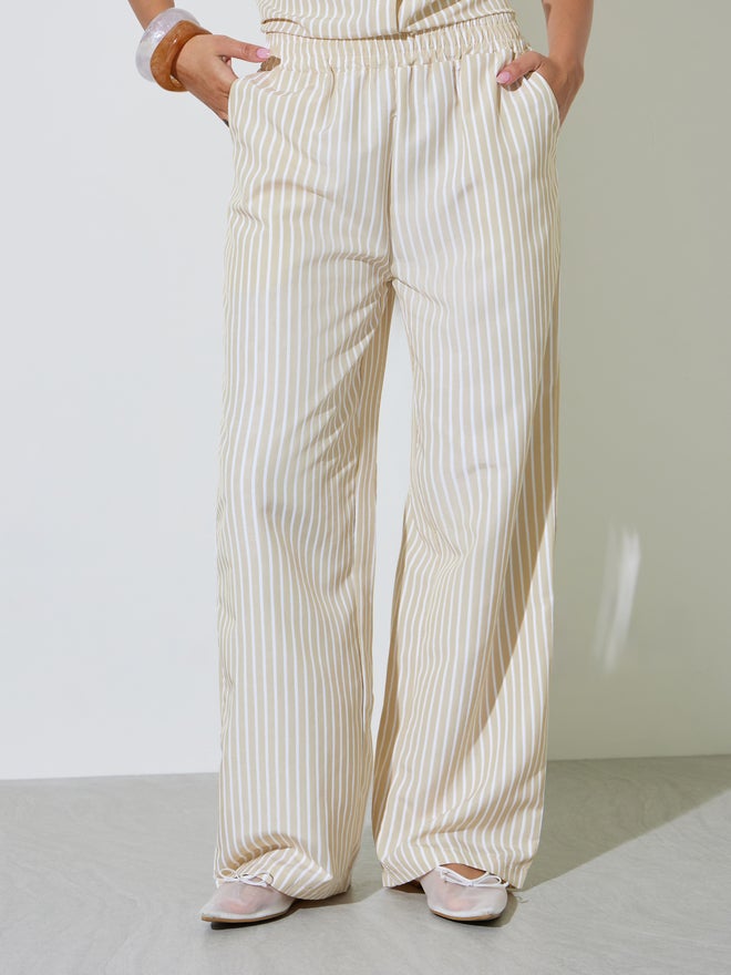 Styli Yellow Striped Short Sleeve Shirt and Wide Leg Pants Set - Image 5