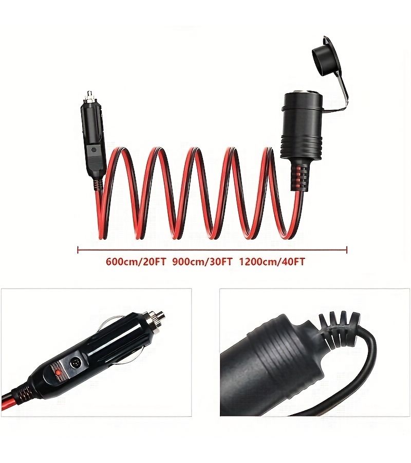 16AWG 12V 24V Car Battery Charging Cable 40FT Heavy Duty with LED Light And 15A Fuse - Image 2