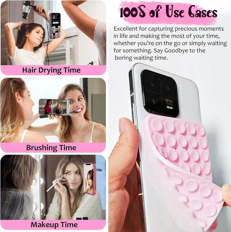 ClickCase Pack of 2 Double-Sided Suction Phone Grip Detachable Mount,28 Strong Suction Cups for All/Any Smart Phone, Hands-Free Phone Holder for Selfies and Videos (Pink 2 Pack) - Image 4