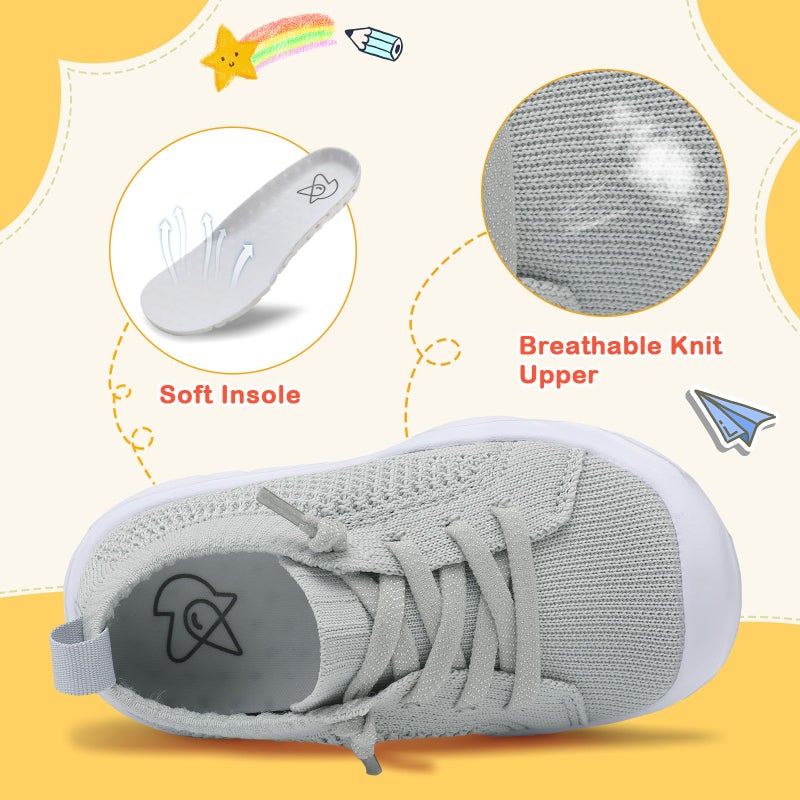 LeIsfIt Toddler Shoes Boys Girls Barefoot Shoes Kids Breathable Sneakers Tennis Shoes Slip on Shoes Light Grey Size 7 - Image 3