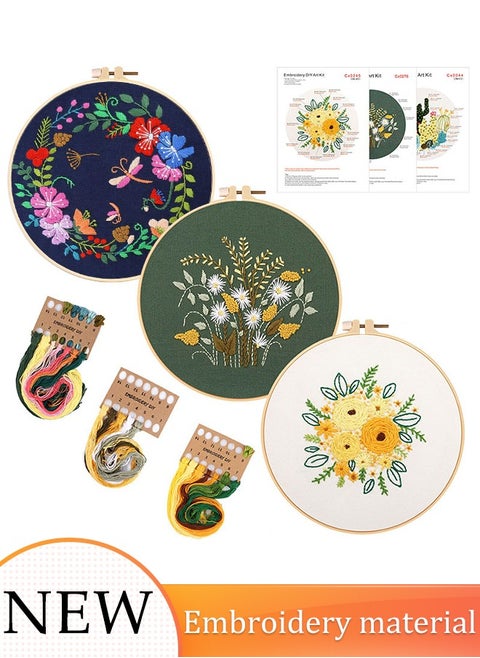 3 Sets Embroidery Starter Kit for Beginners, 8“ Stamped Embroidery Kit with Pattern and Instructions,Cross Stitch Starter Kits Adults Crafts