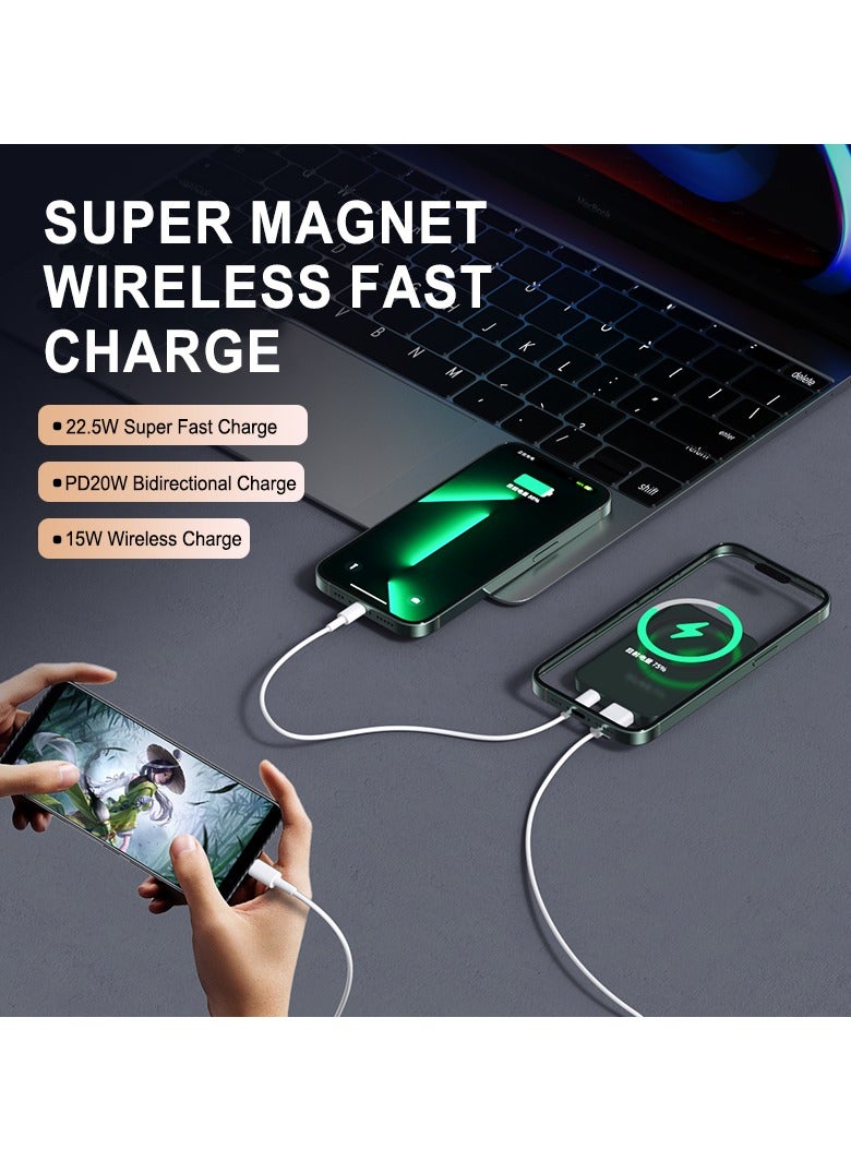 Fast Charging 22.5W Output Magnetic Wireless Power Bank 10000mAh Safe Battery Pack For iPhone 15 14 13 Pro Samsung S22 and all Phone Colour White