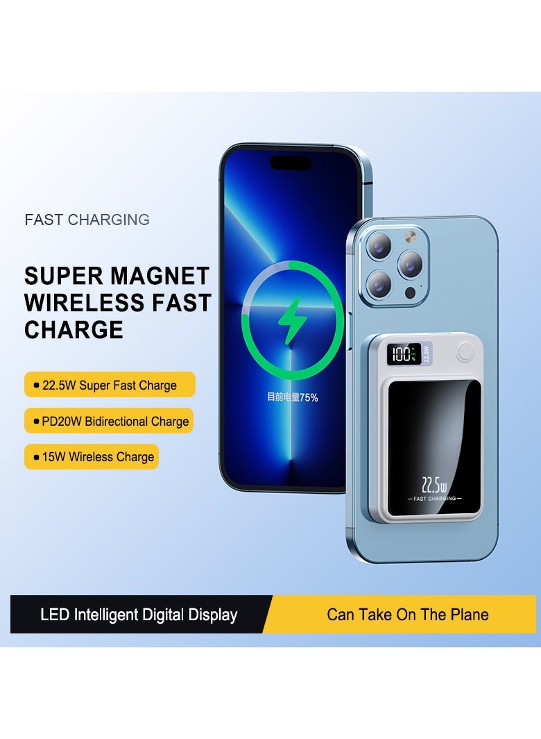 Fast Charging 22.5W Output Magnetic Wireless Power Bank 10000mAh Safe Battery Pack For iPhone 15 14 13 Pro Samsung S22 and all Phone Colour White