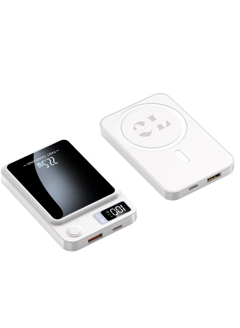 Fast Charging 22.5W Output Magnetic Wireless Power Bank 10000mAh Safe Battery Pack For iPhone 15 14 13 Pro Samsung S22 and all Phone Colour White
