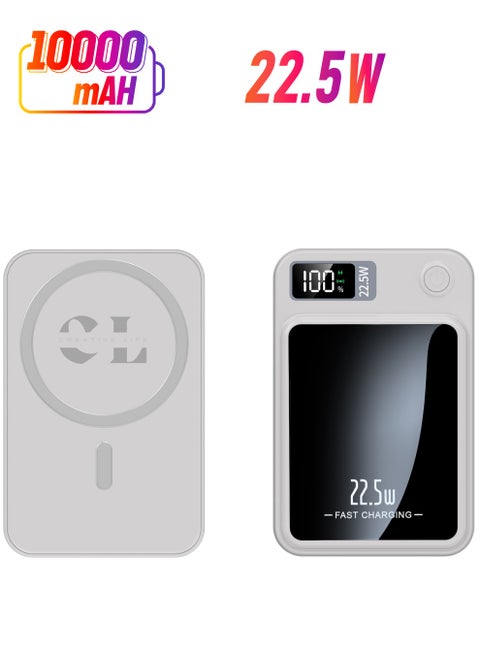 Fast Charging 22.5W Output Magnetic Wireless Power Bank 10000mAh Safe Battery Pack For iPhone 15 14 13 Pro Samsung S22 and all Phone Colour White