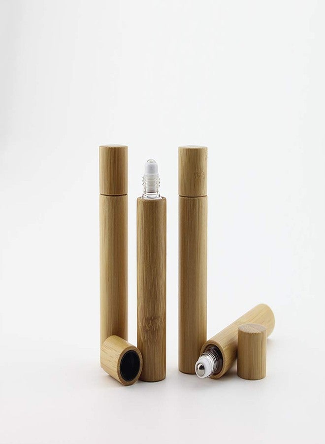 lasenersm 6 Pieces Roll On Bottles 10ml Bamboo Shell Clear Glass Roller Bottles Empty Refillable Essential Oil Roller Bottles with Stainless Steel Roller Ball and 2 Pieces 3ml Dropper - Image 2