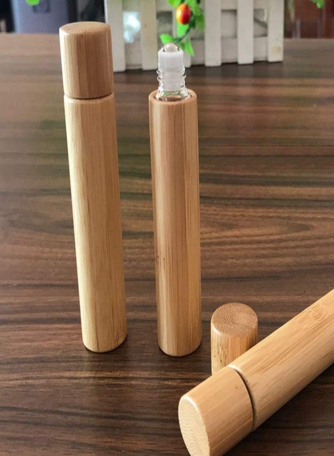 lasenersm 6 Pieces Roll On Bottles 10ml Bamboo Shell Clear Glass Roller Bottles Empty Refillable Essential Oil Roller Bottles with Stainless Steel Roller Ball and 2 Pieces 3ml Dropper - Image 5