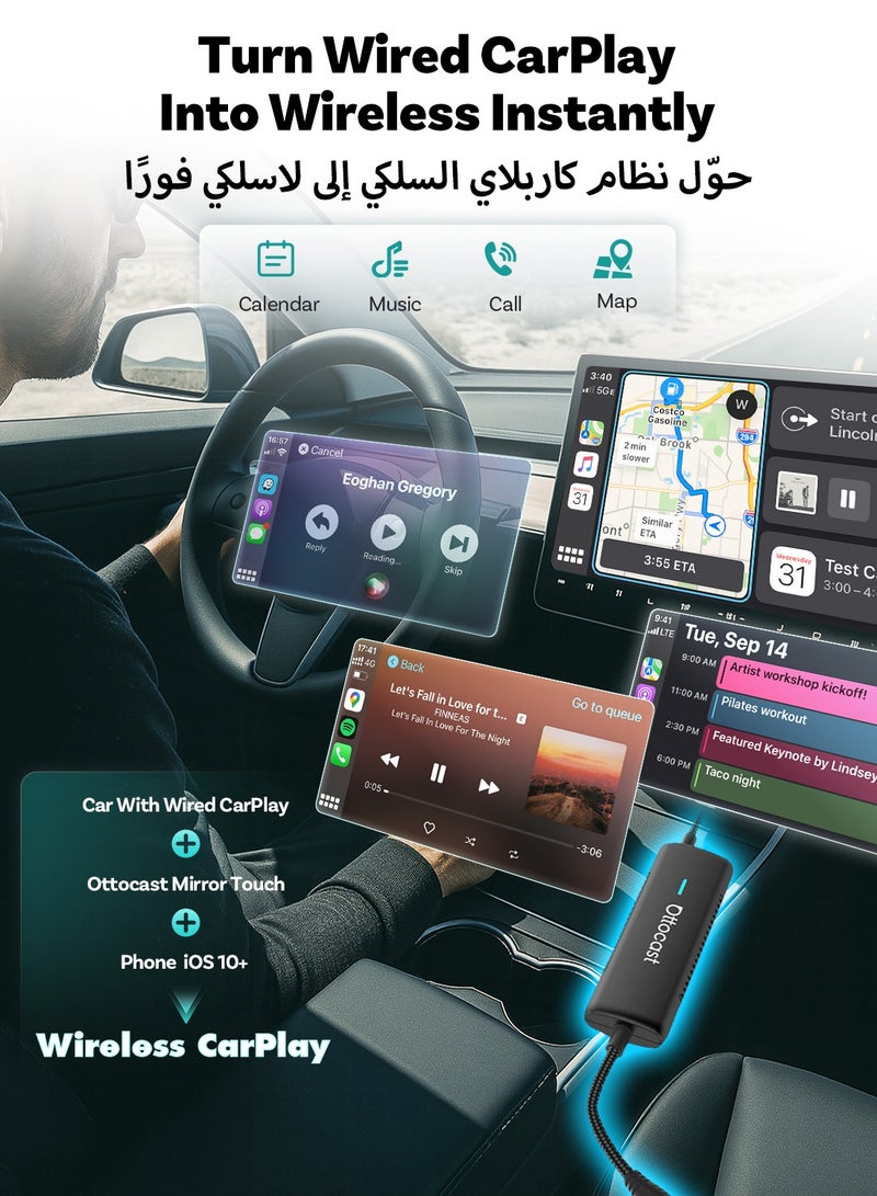 OTTOCAST Mirror Touch 3 in 1 Wireless CarPlay Adapter, IOS Android Phone Screen Mirroring, Bi-Directional, Plug & Play - Image 5