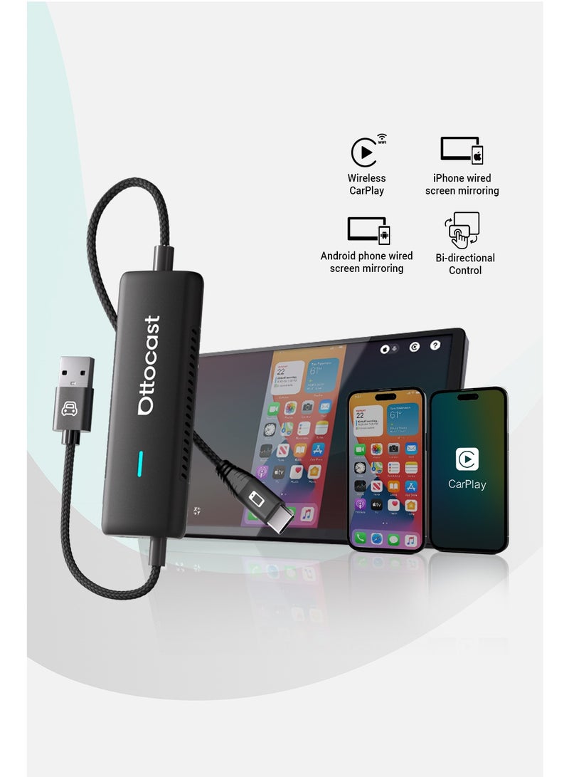 OTTOCAST Mirror Touch 3 in 1 Wireless CarPlay Adapter, IOS Android Phone Screen Mirroring, Bi-Directional, Plug & Play - Image 1