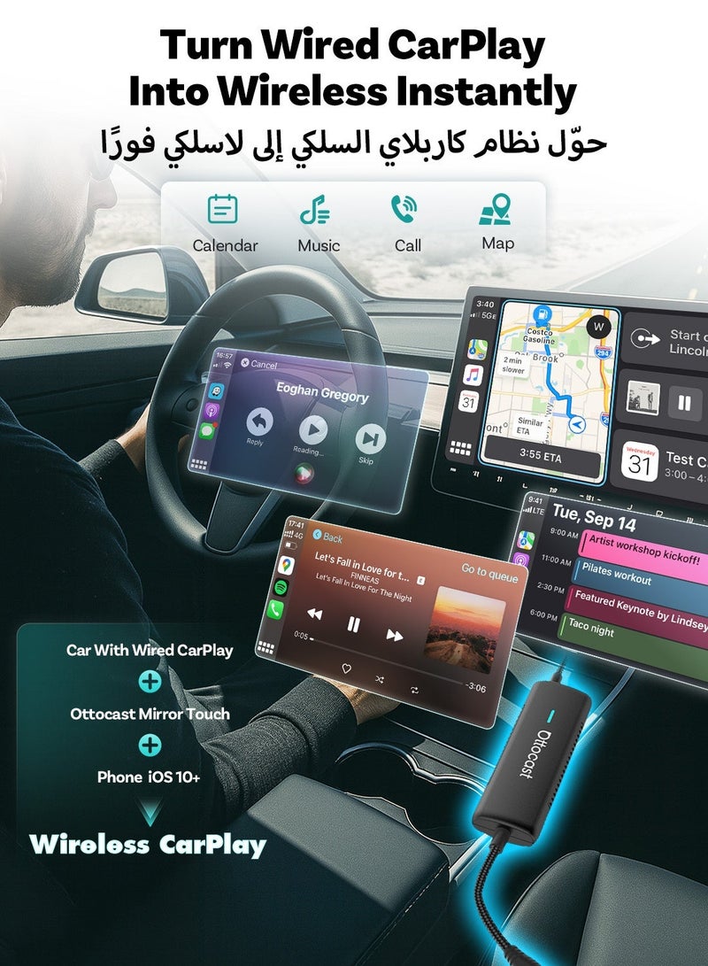 OTTOCAST Mirror Touch 3 in 1 Wireless CarPlay Adapter, IOS Android Phone Screen Mirroring, Bi-Directional, Plug & Play - Image 5