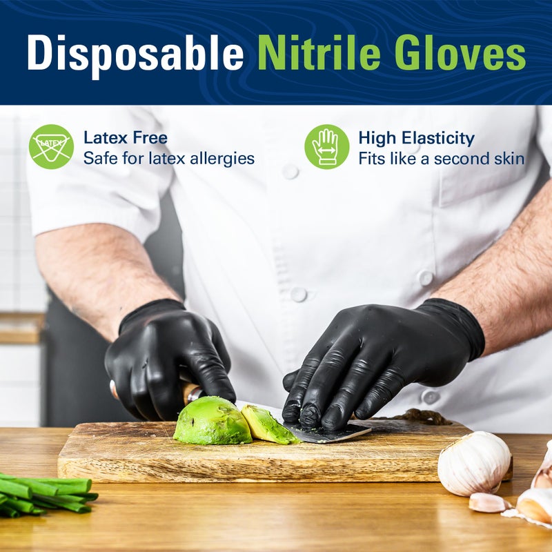 SWIFTLITE Black Nitrile Gloves, Food Safe Disposable Gloves Latex Free, Rubber Gloves Powder Free for Cooking, Kitchen Cleaning (100, Small) - Image 2