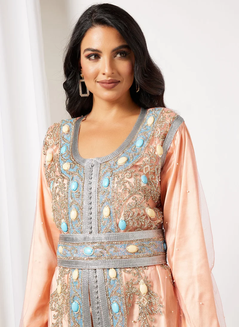 HANA & SARA Embellished Long Sleeves Moroccan Kaftan