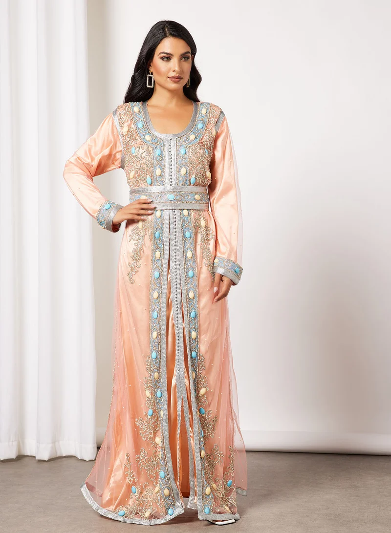 HANA & SARA Embellished Long Sleeves Moroccan Kaftan