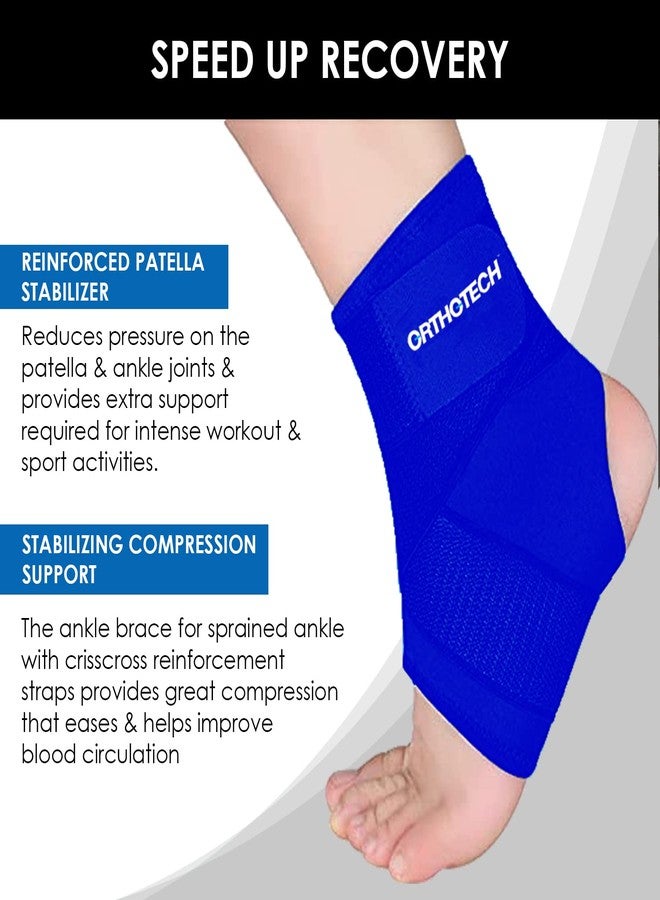 Orthotech Adjustable Ankle Support Brace | Compression Wrap for Pain Relief and Injury Recovery | Breathable Fabric (Blue) - Image 2