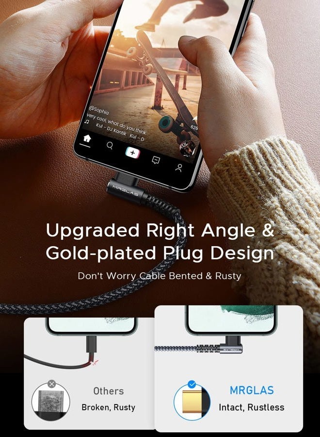 MRGLAS 3.2A USB C Charger Cable,[4-Pack,10+6.6+3.3+1.6FT] USB A to USB C Right Angle Gold-Plated Type C Charger Fast Charging Durable Braided Cord for iPhone 16 15 Samsung S10 S9 Note 10 S21 LG-Black - Image 3