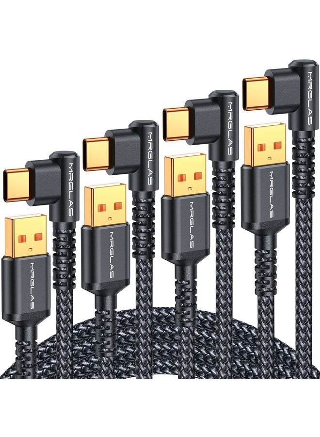 MRGLAS 3.2A USB C Charger Cable,[4-Pack,10+6.6+3.3+1.6FT] USB A to USB C Right Angle Gold-Plated Type C Charger Fast Charging Durable Braided Cord for iPhone 16 15 Samsung S10 S9 Note 10 S21 LG-Black - Image 1
