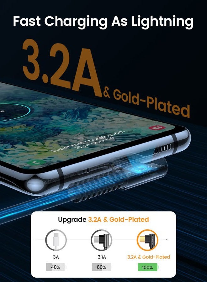 MRGLAS 3.2A USB C Charger Cable,[4-Pack,10+6.6+3.3+1.6FT] USB A to USB C Right Angle Gold-Plated Type C Charger Fast Charging Durable Braided Cord for iPhone 16 15 Samsung S10 S9 Note 10 S21 LG-Black - Image 2