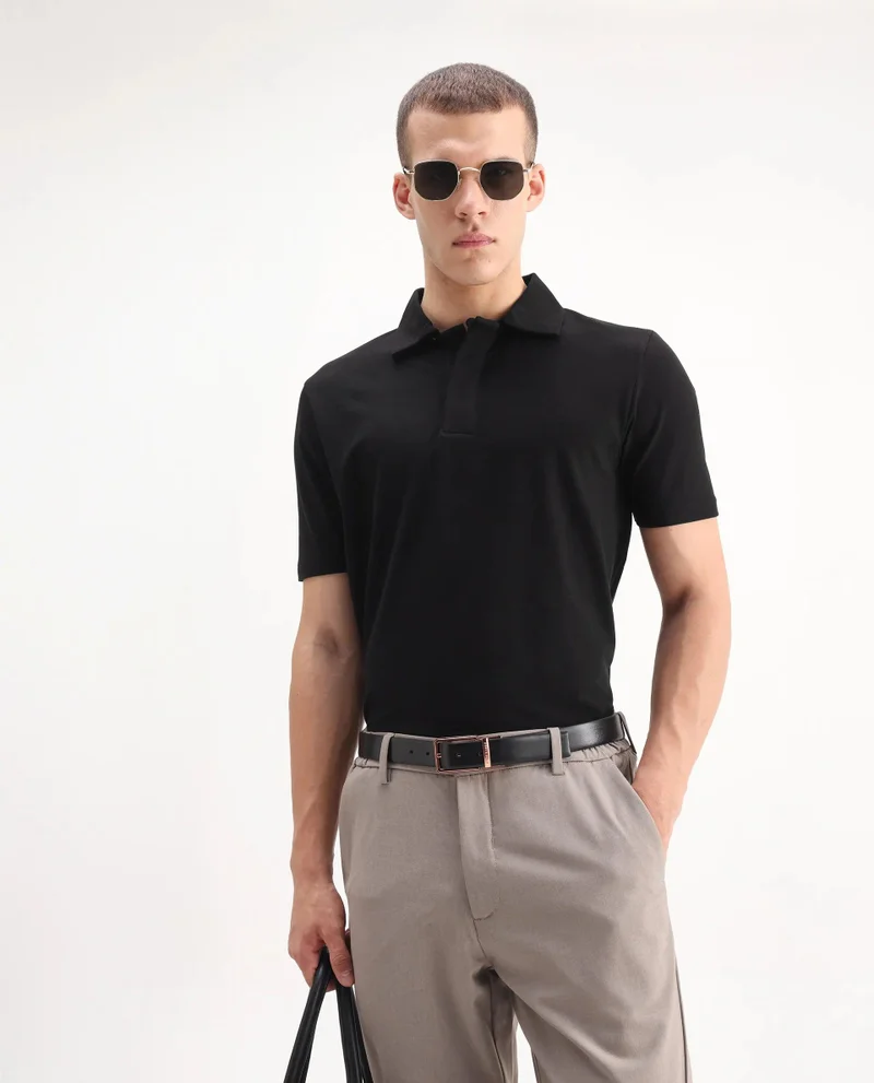 Rare Rabbit Men's Regular Fit Solid Cotton Polo