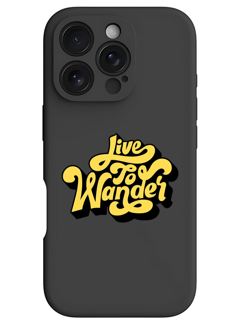 Theodor iPhone 16 Pro Black Protective Slim Fit Case Liquid Silicone Cover with Full Body Protection Anti-Scratch Shockproof Case For iPhone - Live to wander-01 - Image 1