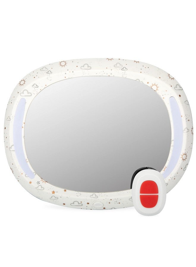 Nuby LED Light Backseat Baby Car Mirror with Remote Controlled Light, Wide View Shatter Resistant Mirror, Adjustable, White Cloud - Image 1