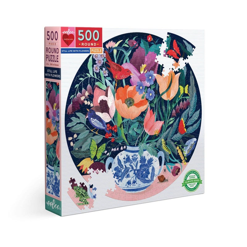 eeBoo 500 Piece Puzzle - Still Life with Flowers Jigsaw Puzzle for Adults, Circular with 23" Diameter Made with Recycled Board & Vegetable-Based Ink - Image 1