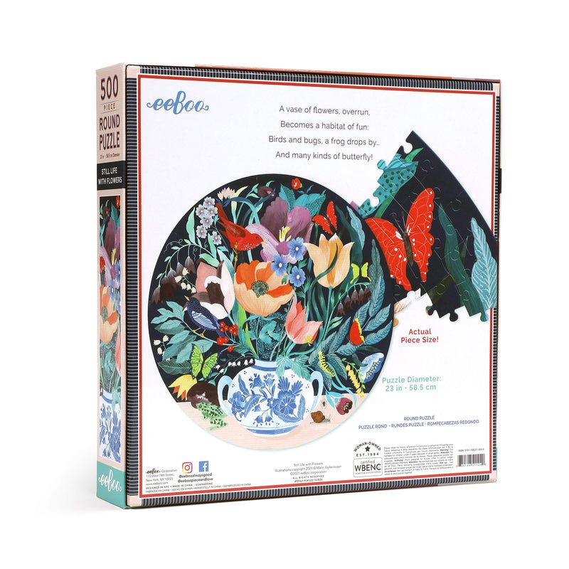 eeBoo 500 Piece Puzzle - Still Life with Flowers Jigsaw Puzzle for Adults, Circular with 23" Diameter Made with Recycled Board & Vegetable-Based Ink - Image 2