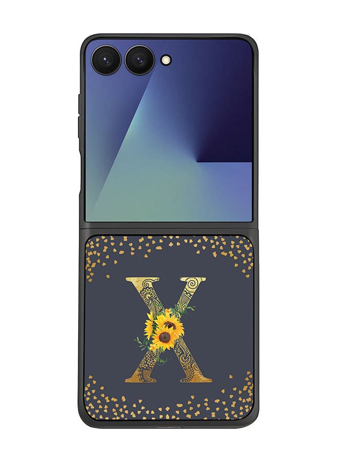 Stylizedd For Samsung Galaxy Z Flip7 Case,Slim fit Camera Protection, Shockproof Thin Phone cover  - Custom Floral Monogram - X  (Grey )