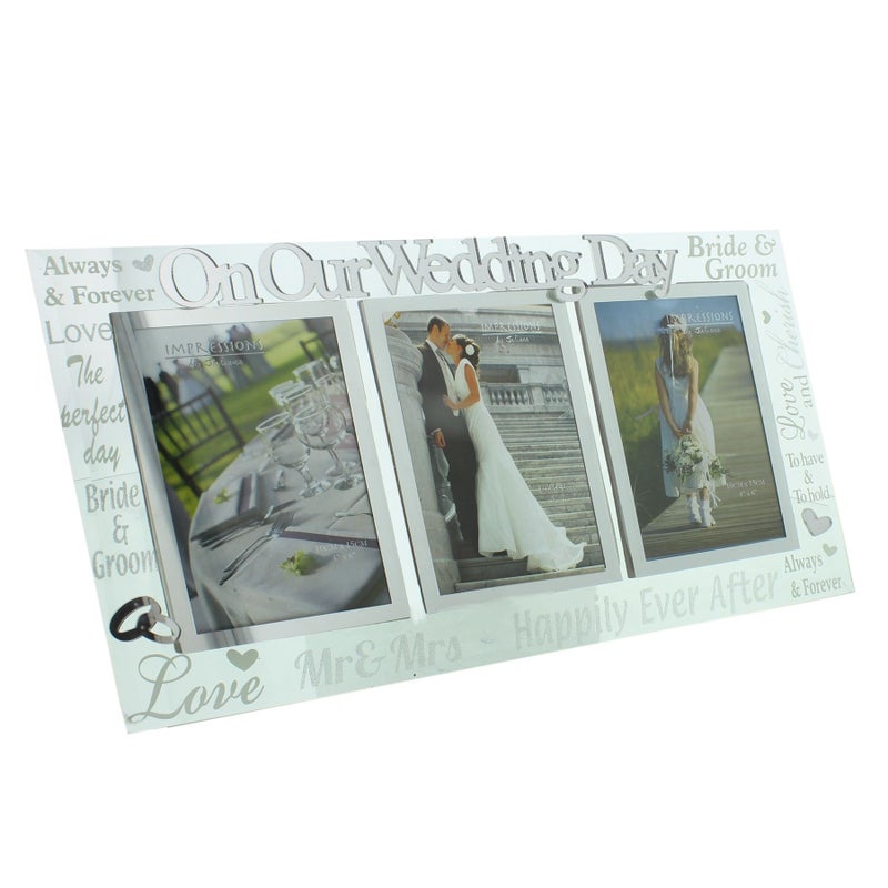 Juliana 3D words On Our Wedding Day Triple Glass 4 x 6 Wedding Day Photo Frame  happily ever after bride  groom love