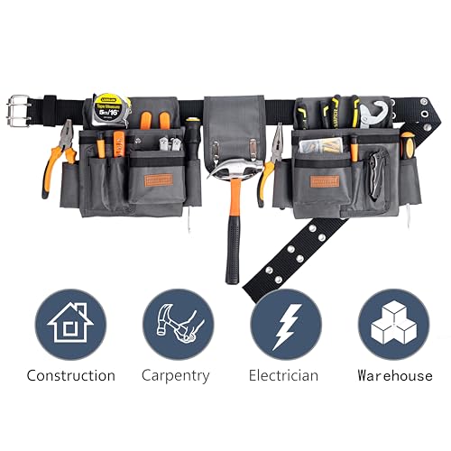 VIDAR TOOLS Tool Belt,12 Pockets Tool Belts for Men, Heavy Duty Carpenter/Construction/DIY'er/Electrician .Double layer thickened polyester fiber with waterproof coating. - Image 3