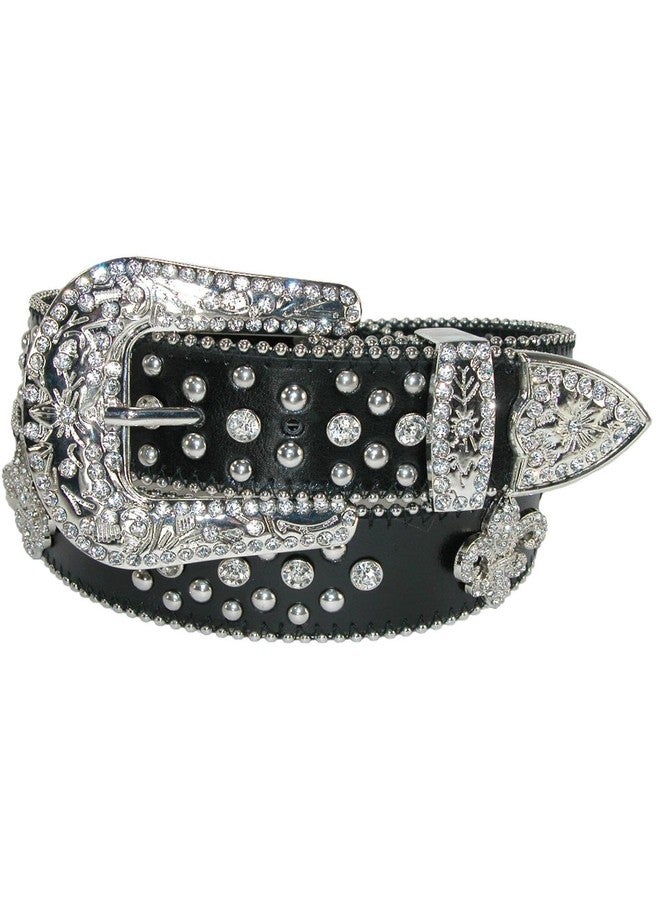 CTM Women's Fleur de Lis Studded Rhinestone Belt, Small, Black - Image 5