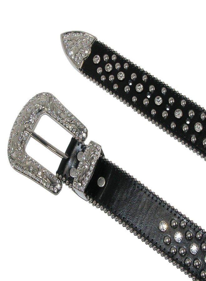 CTM Women's Fleur de Lis Studded Rhinestone Belt, Small, Black - Image 2