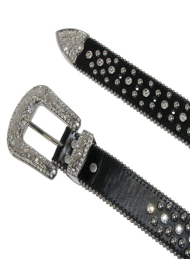 CTM Women's Fleur de Lis Studded Rhinestone Belt, Small, Black - Image 4