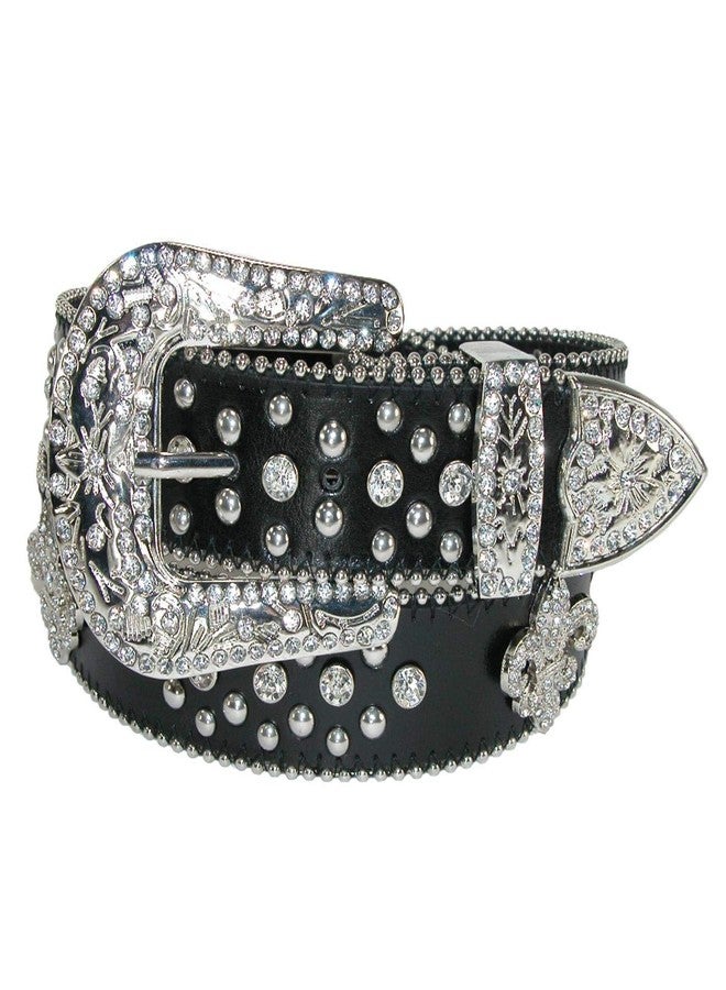 CTM Women's Fleur de Lis Studded Rhinestone Belt, Small, Black - Image 1