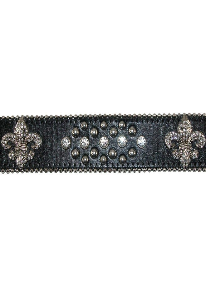 CTM Women's Fleur de Lis Studded Rhinestone Belt, Small, Black - Image 3