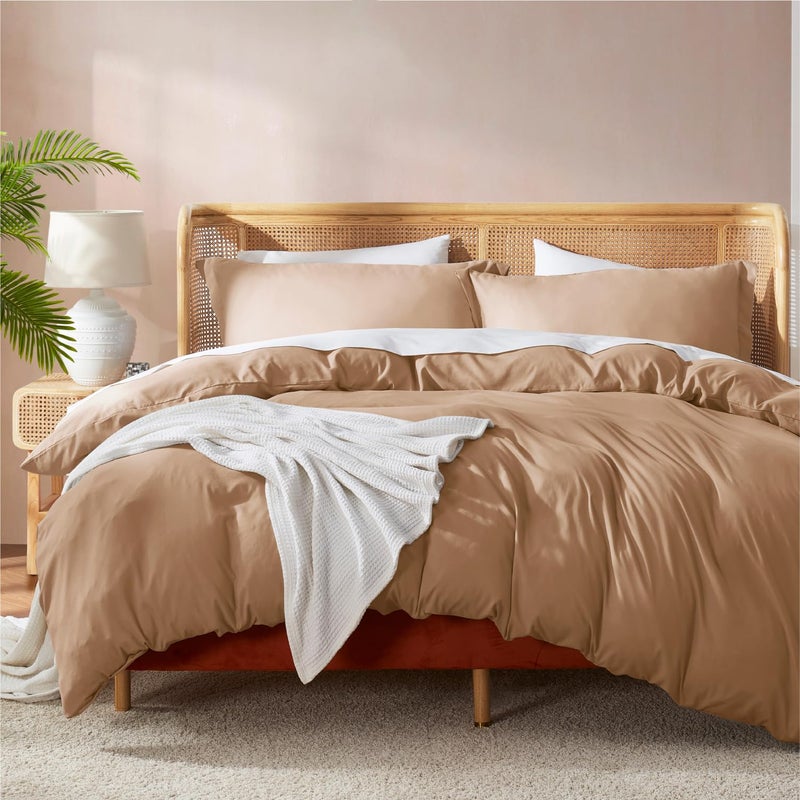 Nestl Mocha Brown California King Duvet Cover Sets  Soft Double Brushed Cal King Duvet Cover 3 Piece with Button Closure 1 Duvet Cover 104x98 inches and 2 Pillow Shams
