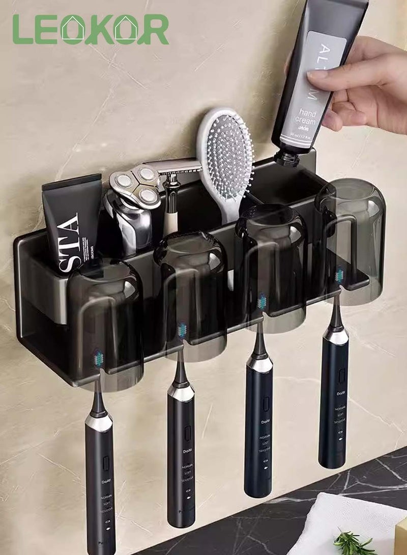 LEOKOR Toothbrush Holder, No Drill Need Stainless Steel Toothbrush Holder, Wall Mounted Multi-Functional Space Saving Toothbrush Organizer with 4 Slots - Image 2