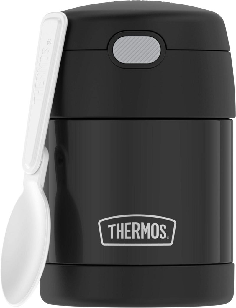 THERMOS FUNTAINER Insulated Food Jar, 10 Ounce, Kid Friendly Food Jar with Foldable Spoon, Black - Image 1