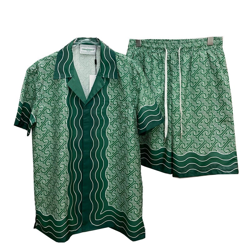 Fashionable Digital Printing Mens Short Sleeve Shirt Short Suit New Arrival Summer 2024 Cross-Border Trade Dress Style Color