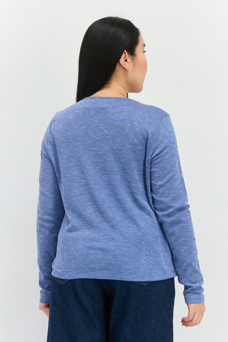 89th + Madison Women Tie Neck Ribbed Cardigan, Blue - Image 2