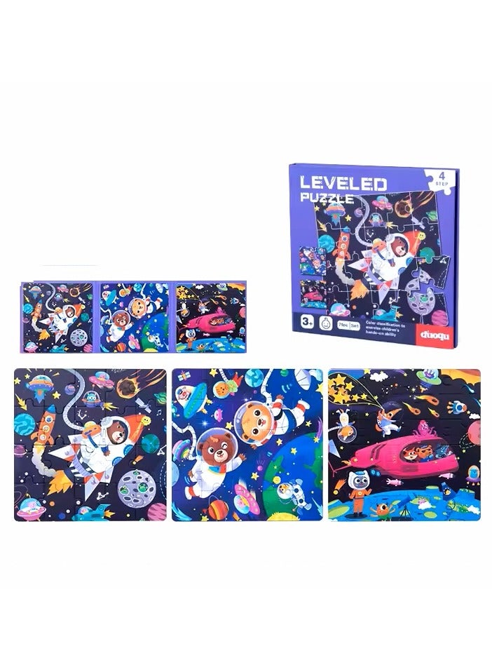 Leveled Puzzle, Magnetic Puzzle Book for Kids, Wooden Montessori Jigsaw Puzzle, Educational Learning Jigsaw Toys For Kids to enhance recognition skills, Magnetic Jigsaw Puzzles, Cartoon Toy, Educational Toy/ 3 in 1 (book includes 3 different spacecrafts puzzles)