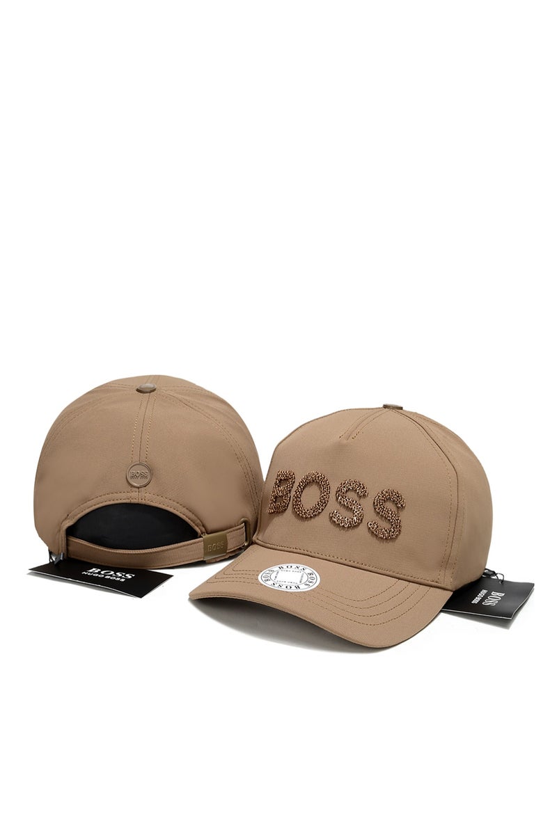 BOSS Beige Cap with Beaded 3D Logo & Brand Badge