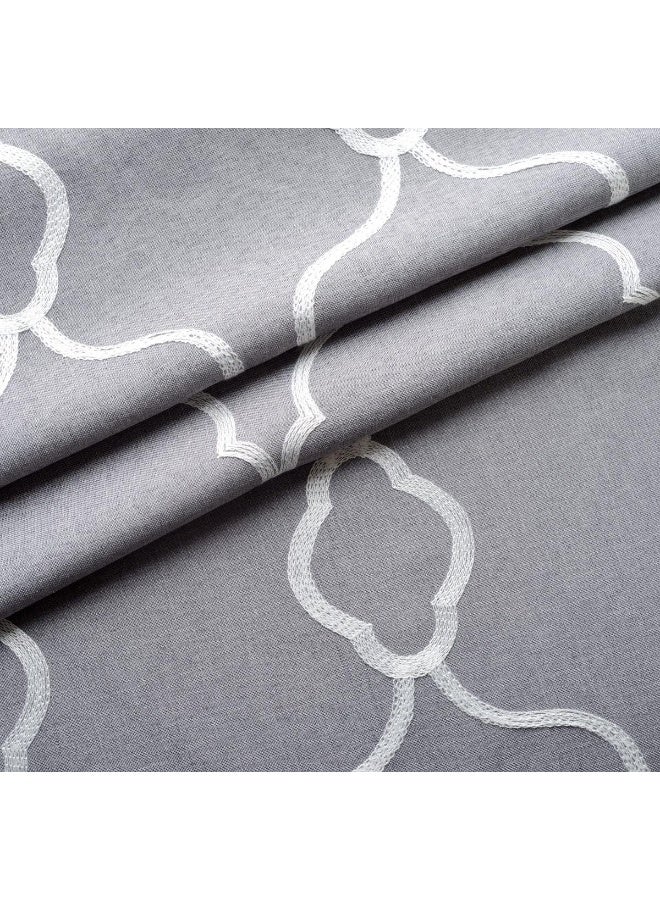 MIUCO Moroccan Embroidery Semi Sheer Curtains Faux Linen Grommet Curtains for Bedroom 52 x 63 Inch 2 Panels Grey - Image 2