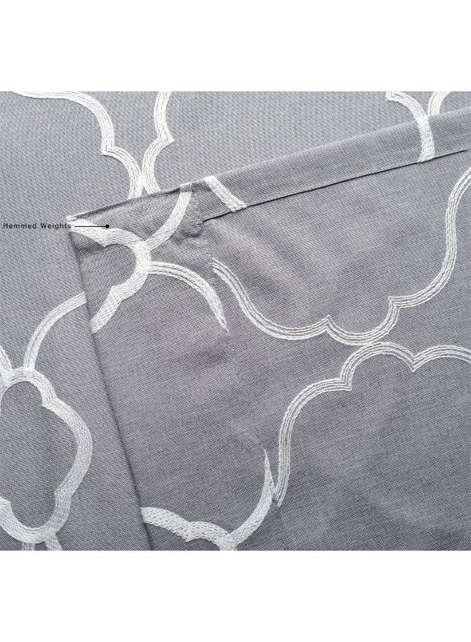 MIUCO Moroccan Embroidery Semi Sheer Curtains Faux Linen Grommet Curtains for Bedroom 52 x 63 Inch 2 Panels Grey - Image 4